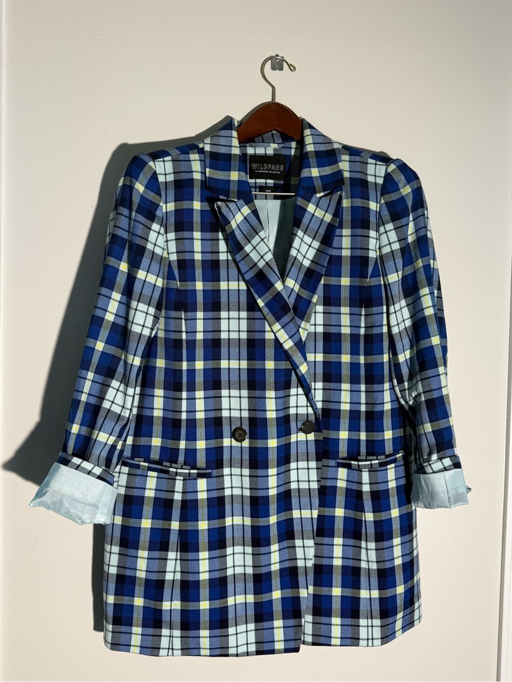 Wildfang Blue Plaid Notch-Lapel Double-Breasted Blazer | Empower Collection